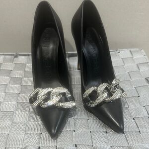 Karl Lagerfeld Black and Silver Heels with Sleek Stiletto Design